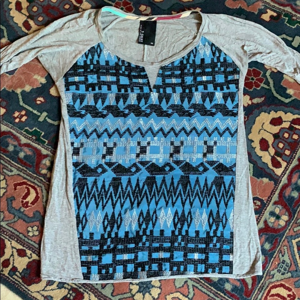 Dolan silver blue shine embroidered top